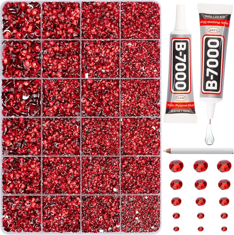 Worthofbest 20100Pcs Red Resin Rhinestones 2,3,4,5,6mm Flatback for Bedazzling Crafting Crafts Clothing Clothes Fabric Shoes Nail Art, Flat Back Gems Diamonds Bedazzle Kit Bulk Jewels Crystals Gemstones - Image 1